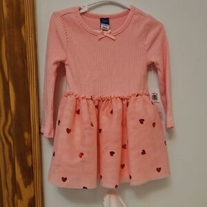 Pink Long-Sleeve Kids Dress with Heart Accents